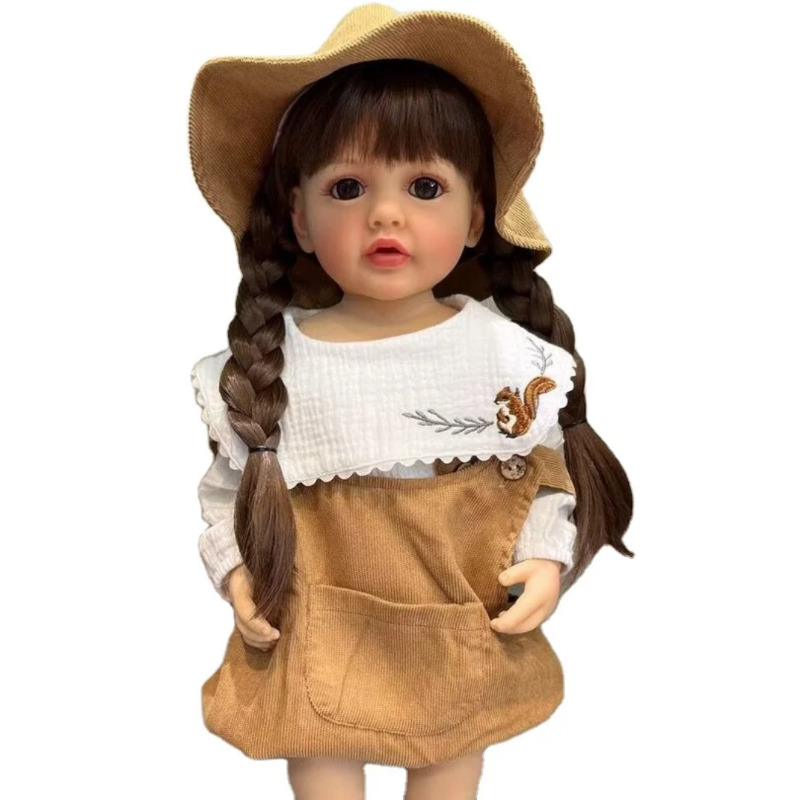 عروسک سیلیکونی وینیل واقعی ۲1 اینچی(۵3 سانتیمتر)با لباس قهوه ای رنگ کلاه دار و به همراه لوازم جانبی برای سن +۳ reborn