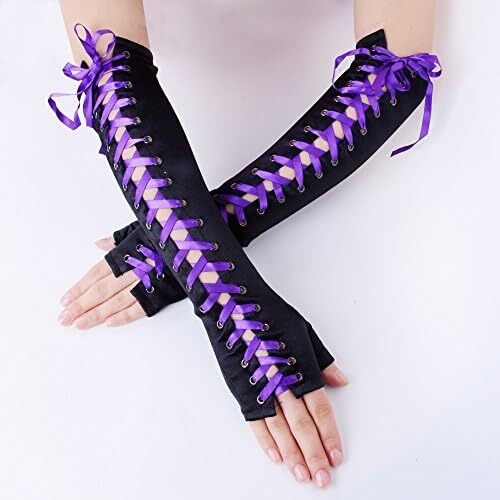 دستکش زنانه بدون انگشت JISEN با آرنج بند استیمپانک گرم کننده بازو Image