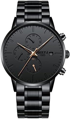 ساعت‌های مردانه NIBOSI ساعت‌های مینیمالیستی آنالوگ مشکی ساعت‌های مردانه تجاری کرنوگراف ساعت‌های مچی معمولی نظامی ساعت‌های مچی استیل ضد زنگ تاریخ Image