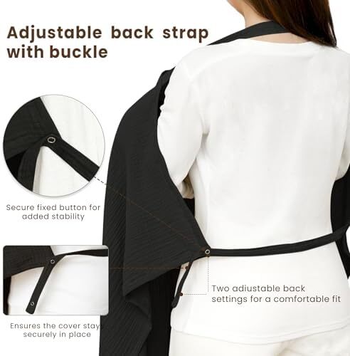 پوشش شیردهی کنسی موسلین برای شیردهی نوزاد، پوشش شیردهی ۱۰۰٪ نخی قابل تنفس با حلقه سخت برای پیشبند مادر، چادر چندمنظوره صندلی خودرو (مشکی) Image