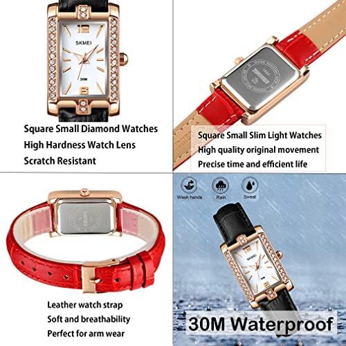 ساعت SKMEI برای زنانه زنانه زنانه ساده لوکس ضد زنگ مربعی مدل لباس ضد آب کوارتز آنالوگ کوچک و باریک لباس گاه به گاه همسر هدیه دخترانه ساعت مچی طلا Image