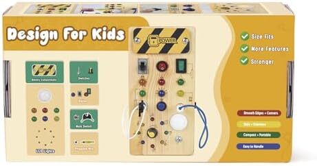 Hoarosall montessori toddler busy board, baby wooden busy board with 8 LED light switches, sensory toys light switch toys travel toys for 1+ year old baby and toddler Image