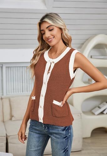 ژاکت بدون آستین ژاکت کشباف یقه V یقه مدل ژاکت کت شلوار گشاد بهاره زنانه ژاکت کش باف پشمی Image
