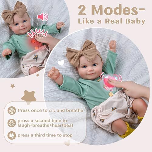 BABESIDE 3-in-1 Interactive Reborn Baby Dolls with Breathe Heartbeat Coos, 20Inch Soft Vinyl Poseable Realistic Baby Dolls Cute Smiling Real Life Baby Doll for 3+ Years Old Girls Image