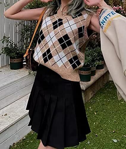 جلیقه ژاکت بافتنی Hyipels Argyle زنانه Y2K لباس بافتنی چهارخانه مدل لباس بافتنی Preppy Style V یقه تاپ تانک دخترانه Image