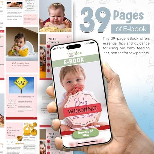 ست ۱۷ تکه لوازم تغذیه برای نوزادان O'doe، ست تغذیه نوزاد | کاسه سیلیکونی مکشی برای خودخوری با تغذیه کننده میوه، لیوان، پیشبند، و کیت بشقاب غذا با درب | (آبی، V2) Image