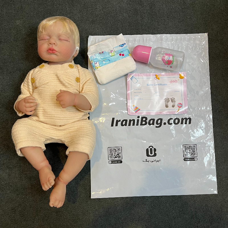عروسک سیلیکونی نوزاد ریبورن reborn وینیل واقعی 17 اینچی(43 سانتیمتر)با لباس زرد رنگ و موهای زرد و لوازم جانبی برای سن +۳ Image