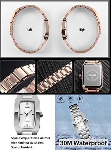 ساعت SKMEI برای زنانه زنانه زنانه ساده لوکس ضد زنگ مربعی مدل لباس ضد آب کوارتز آنالوگ کوچک و باریک لباس گاه به گاه همسر هدیه دخترانه ساعت مچی طلا Image