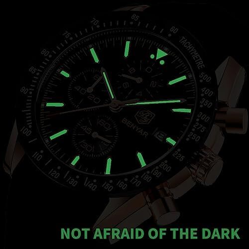 ساعت مچی مردانه BY BENYAR ساعت چند کاره کرونوگراف تاریخ کوارتز مردانه استیل ضد زنگ مشکی/بند چرم قهوه ای آنالوگ ساعت مچی هدیه برای مردان مشاغل معمولی Image