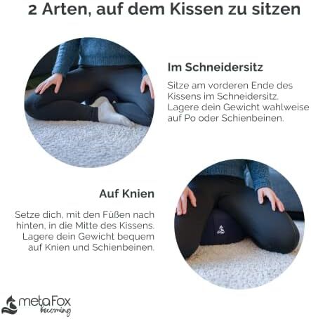 کوسن مدیتیشن metaFox - بالش مدیتیشن راحت برای تمرین مدیتیشن طولانی و به عنوان کوسن یوگا - بالش کف کوسن مدیتیشن ساخته شده از پوسته گندم سیاه (گرگ خاکستری) Image