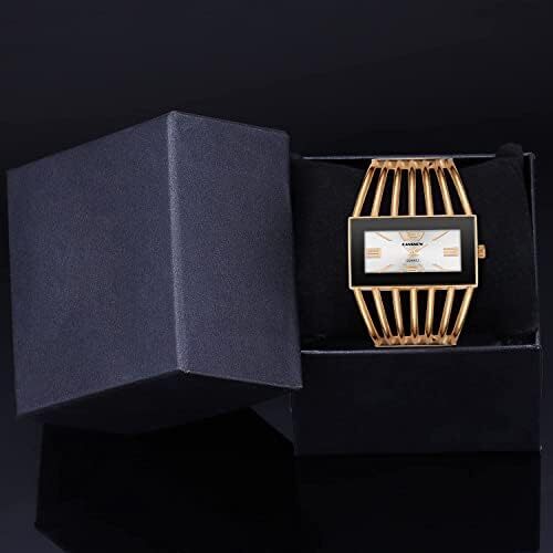 ساعت مچی زنانه، ساعت زنانه النگو ساعت مچی زنانه کوارتز ساعت مچی زنانه با صفحه مستطیل شکل ساعت مچی شیک لوکس بند اسکلت کلاسیک کوارتز ساعت زنانه هدیه زیبا برای زنان Image