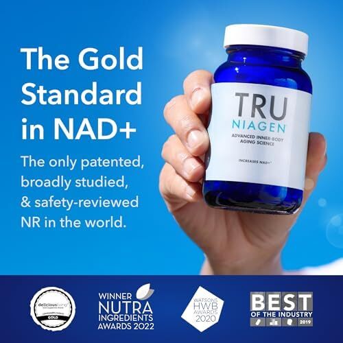 TRU NIAGEN - مکمل نیکوتینامید ریبوزید با حق ثبت اختراع NAD+. NR از متابولیسم انرژی سلولی و ترمیم، شادابی، پیری سالم قلب، مغز و عضلات حمایت می‌کند - 30 وعده / 30 کپسول - بسته 1 Image