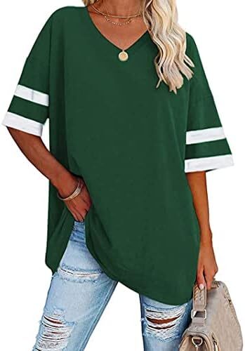 تی‌شرت زنانه یقه گرد/ویژه زنانه زنانه نیم‌آستین تی‌شرت‌های بیسبال سایز بزرگ تاپ‌های تونیک Image