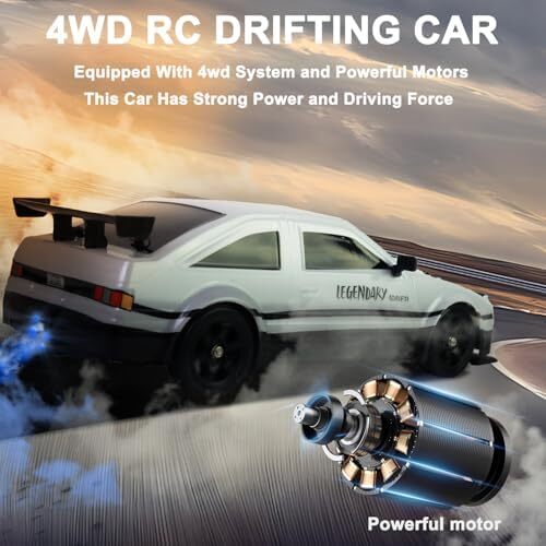 ماشین کنترل از راه دور ماشین RC Drift ماشین 1:16 مقیاس 4WD 18KM/H مدل ماشین با سرعت بالا 2.4GHz با چراغ LED اسپری لاستیک تایر مسابقه ای ماشین اسباب بازی اسپرت برای بزرگسالان پسر دختر هدیه بچه ها 2 عدد باتری قابل شارژ Image