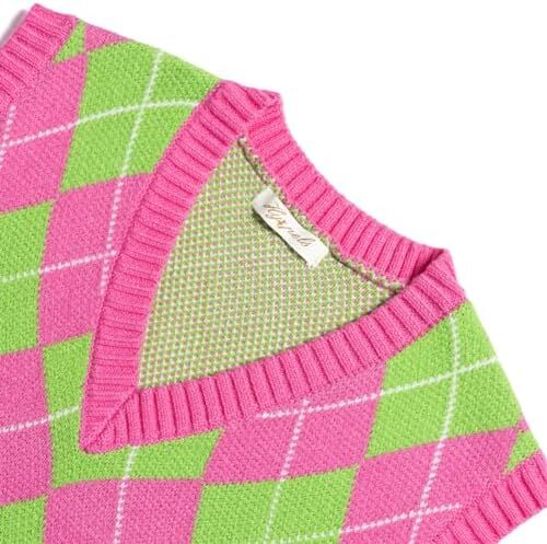 جلیقه ژاکت بافتنی Hyipels Argyle زنانه Y2K لباس بافتنی چهارخانه مدل لباس بافتنی Preppy Style V یقه تاپ تانک دخترانه Image