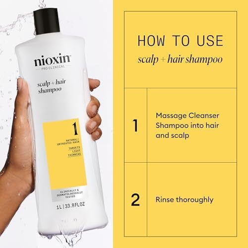 شامپو و نرم‌کننده Nioxin System 1، مناسب موهای طبیعی با نازک شدن کم، شامل پمپ، 33.8 اونس مایع (بسته‌بندی ممکن است متفاوت باشد) Image