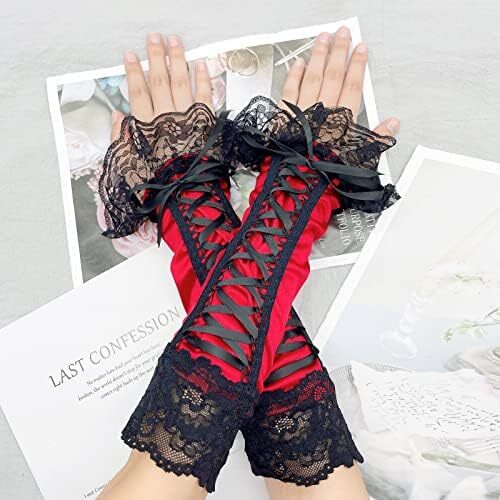 دستکش زنانه بدون انگشت JISEN با آرنج بند استیمپانک گرم کننده بازو Image