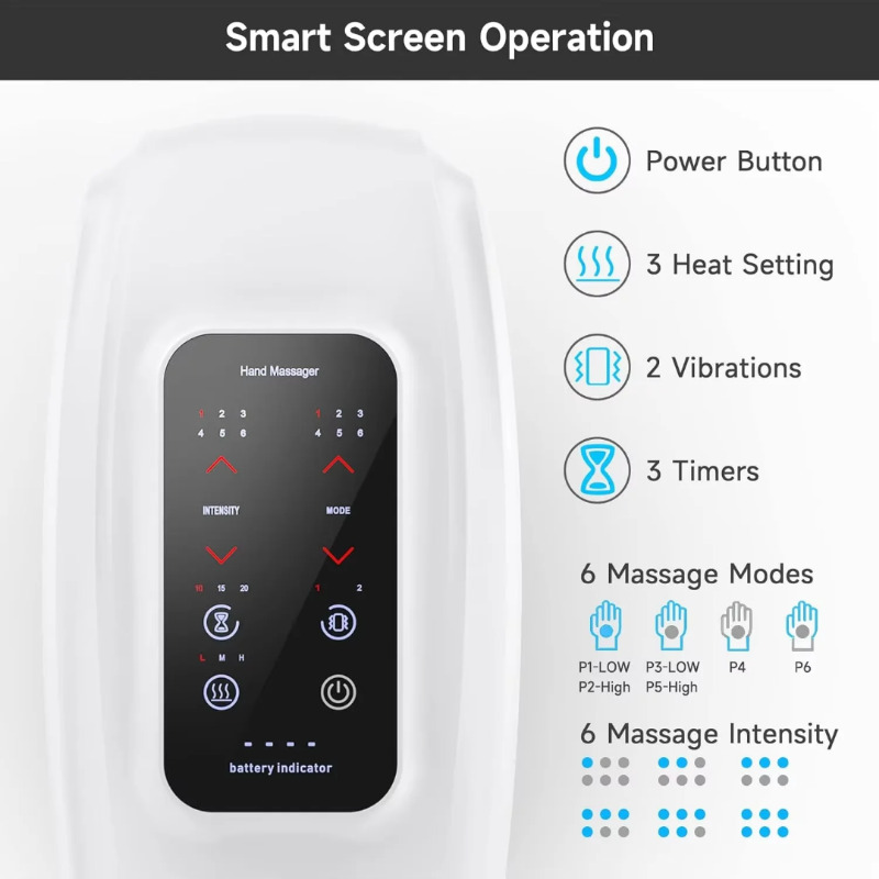 ماساژور دست با گرما، دستگاه ماساژور دست شارژی با 6 سطح ماساژ و فشرده‌سازی شدت برای رفع خستگی مچ دست، بی‌حسی انگشت، تسکین درد Image