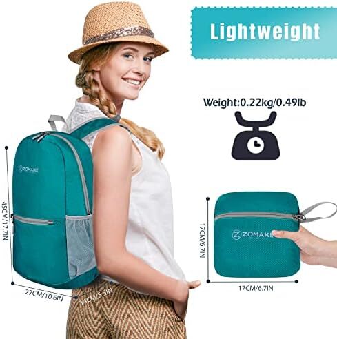 کوله‌پشتی کوچک قابل بسته‌بندی ZOMAKE 20L، کوله‌پشتی کوچک تاشو پیاده‌روی - کیف مسافرتی کوله‌پشتی ضد آب جیبی برای کمپینگ ورزشی مردانه در فضای باز، زنان، مدرسه راهپیمایی، سفر با دوچرخه Image