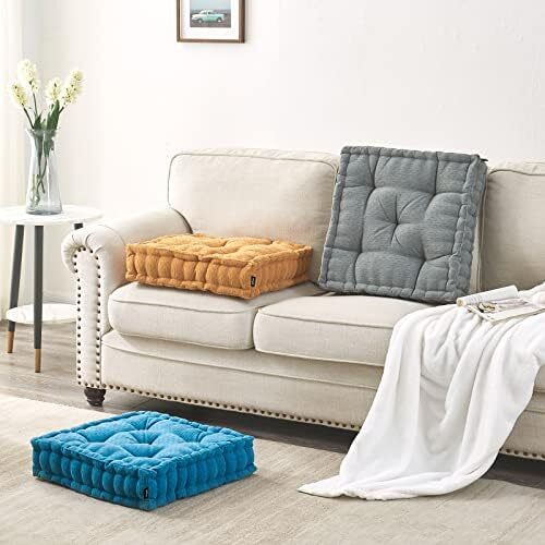 بالش کف مدیتیشن Getmo Resin، کوسن کف بزرگ، بالش‌های مربعی برای صندلی بزرگسالان، کوسن مراقبه ضخیم Chenille برای بالکن اتاق نشیمن یوگا تاتامی فضای باز، 20x20 اینچ، خاکستری Image