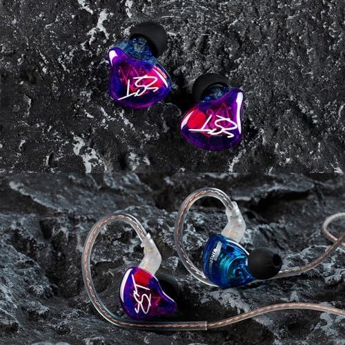 YINYOO Easy KZ ZST Colorful Hybrid Banlance Armature with Dynamic in-Ear Earphone 1BA+1DD HiFi Headset Earphones Wired Ear Buds Wired Drum Headphones(Colorful ZST MIC) Image