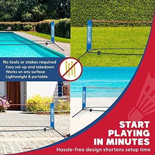 ست توری بدمینتون قابل حمل بولدر - برای تنیس، تنیس فوتبال، پیکلبال، والیبال کودکان - تور ورزشی نایلونی با میله با نصب آسان Image