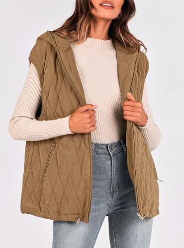 جلیقه لحاف دار پاییزی زنانه PRETTYGARDEN لباس بیرونی کت زمستانی ژاکت بدون آستین سرپوش دار زیپ دار Image