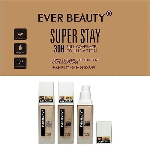کرم فونداسیون Ever Beauty Super Stay کانسیلر با پوشش کامل آرایش صورت مرطوب کننده با ماندگاری تا 30 ساعت برای پوست های مختلف آرایش ضد آب ضدآب ضد حساسیت 45 میلی لیتری (بژ برهنه) Image