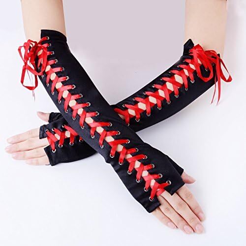 دستکش زنانه بدون انگشت JISEN با آرنج بند استیمپانک گرم کننده بازو Image