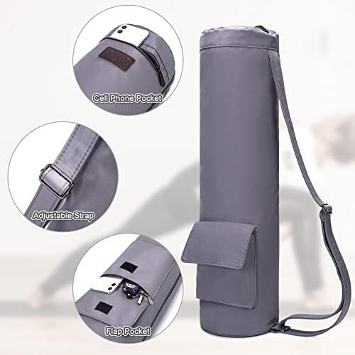 کیسه تشک یوگا AROME، کیسه حمل حصیر ضد آب کیسه یوگا برای ورزش زنان، کیف یوگا با زیپ کامل با 2 جیب چند منظوره برای 1/4 اینچ 1/3 اینچ 2/5 اینچ ضخیم تشک یوگا Image