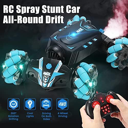 Prosight RC Stunt Car، ماشین‌های اسباب‌بازی با سنسور کنترل از راه دور 4WD 2.4GHz، چرخش 360 درجه وسیله نقلیه خارج از جاده با چراغ‌های موسیقی و لانچر اسپری، ماشین‌های اسباب‌بازی برای کودکان