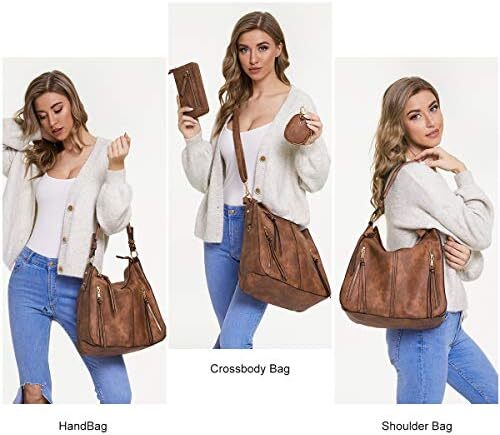 Hobo Bags for Women Handbags Purse Large Ladies Crossbody Purses Shoulder Bag Boho Designer 3pcs Set Faux Leather Image