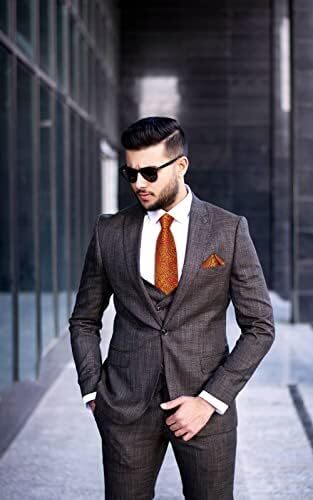ست کراوات مردانه DiBanGu، 4 عدد کراوات ابریشمی و لوازم جانبی کراوات مربعی جیبی مجموعه کراوات های رسمی بافته شده جشن عروسی Image