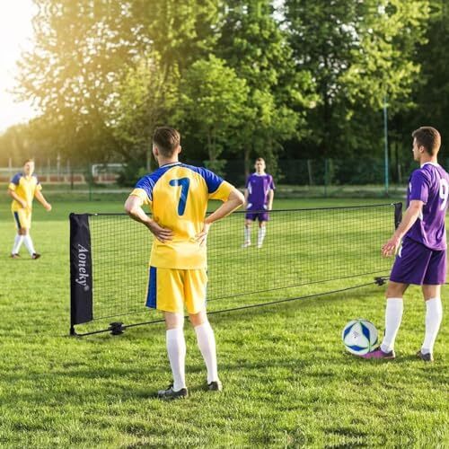 ست تور مینی تنیس Aoneky 10ft/18ft، پایه قاب فلزی و توری نایلونی قوی - تور بدمینتون تنیس قابل حمل PikckleBall برای کودکان و نوجوانان جوان 3M 6M در فضای باز Image