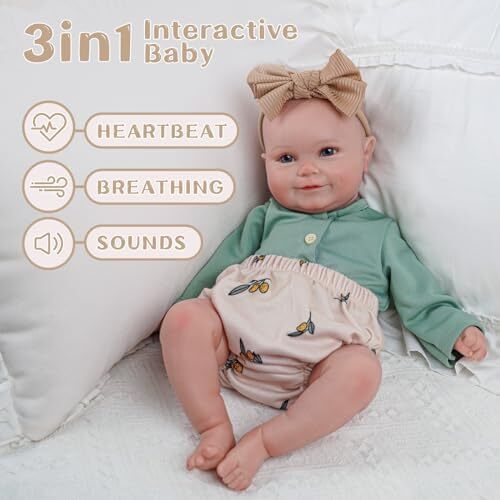 BABESIDE 3-in-1 Interactive Reborn Baby Dolls with Breathe Heartbeat Coos, 20Inch Soft Vinyl Poseable Realistic Baby Dolls Cute Smiling Real Life Baby Doll for 3+ Years Old Girls Image