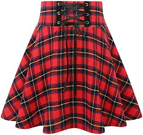 دامن های کوتاه چهارخانه گوتیک IDEALSANXUN برای دامن های چهارخانه کمر بلند زنانه Image