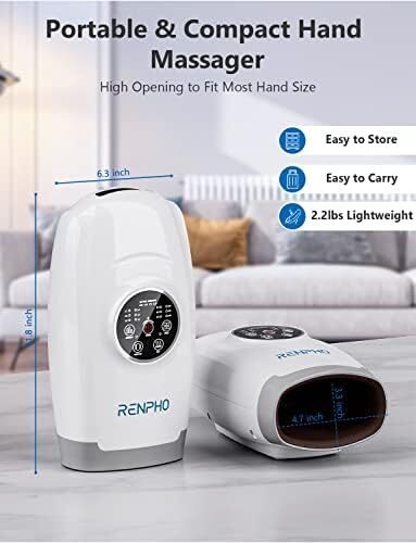 ماساژور دستی با گرما، دستگاه ماساژور دستی شارژی RENPHO با 6 سطح ماساژ و فشرده‌سازی شدت برای رفع خستگی مچ دست، بی‌حسی انگشت، تسکین درد و درد Image