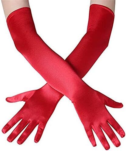 دستکش 21 اینچی برای مهمانی عصرانه زنانه DreamHigh دستکش ساتن بلند مشکی/سفید Image