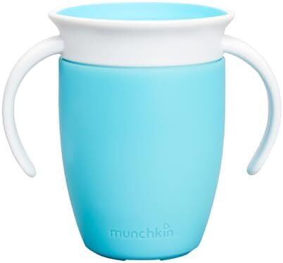 لیوان آموزشی ۳۶۰ درجه مانچکین، لیوان ضد نشت و بدون نشتی با دسته برای نوزادان و کودکان، ظرفیت ۷ اونس، مناسب برای ۶ ماه به بالا، آبی
