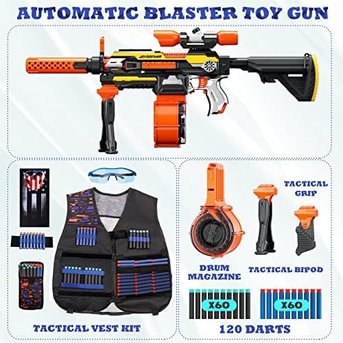 مسلسل خودکار Toy Guns با کیت جلیقه تاکتیکی - تفنگ تک تیرانداز اسباب بازی با دو پایه - گیره مجله درام و 120 دارت - اسباب بازی اسلحه فوم برای پسران 8-12 کودک بزرگسال هدایای کریسمس تولد Image