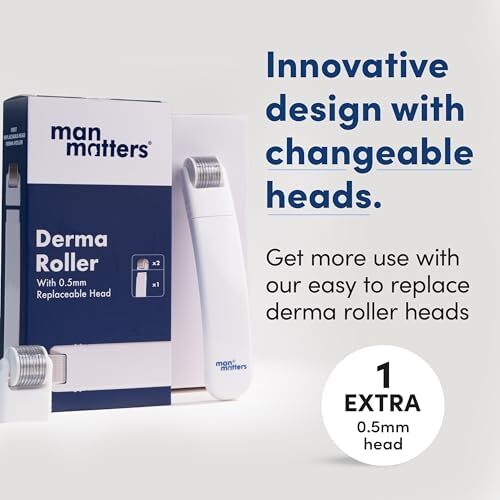 رولر درم ۲ در ۱ من متترز برای مو و ریش | ۵۴۰ سوزن تیتانیوم آلیاژ ۰.۵ میلی‌متری | سر قابل تعویض | تحریک فولیکول‌های مو | رشد مو و ریش را فراهم می‌کند | ایمن و آسان برای استفاده Image