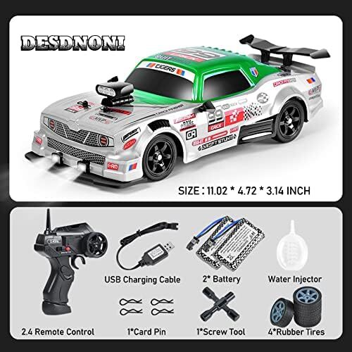 ماشین کنترل از راه دور ماشین RC Drift ماشین 1:16 مقیاس 4WD 18KM/H مدل ماشین با سرعت بالا 2.4GHz با چراغ LED اسپری لاستیک تایر مسابقه ای ماشین اسباب بازی اسپرت برای بزرگسالان پسر دختر هدیه بچه ها 2 عدد باتری قابل شارژ Image