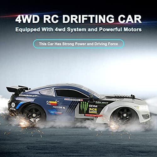 ماشین کنترل از راه دور ماشین RC Drift ماشین 1:16 مقیاس 4WD 18KM/H مدل ماشین با سرعت بالا 2.4GHz با چراغ LED اسپری لاستیک تایر مسابقه ای ماشین اسباب بازی اسپرت برای بزرگسالان پسر دختر هدیه بچه ها 2 عدد باتری قابل شارژ Image