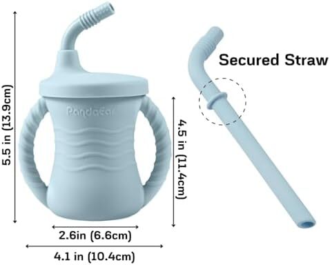 ست feeding سیلیکونی پاندا ایر | ۱۱ قطعه لوازم تغذیه خودکار | بشقاب و کاسه مکشی تقسیم شده، پیشبند، لیوان، کیسه غذای کودک، ظرف تنقلات، قاشق و چنگال، آبی Image