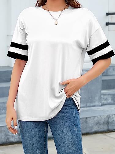 تی‌شرت زنانه یقه گرد/ویژه زنانه زنانه نیم‌آستین تی‌شرت‌های بیسبال سایز بزرگ تاپ‌های تونیک Image