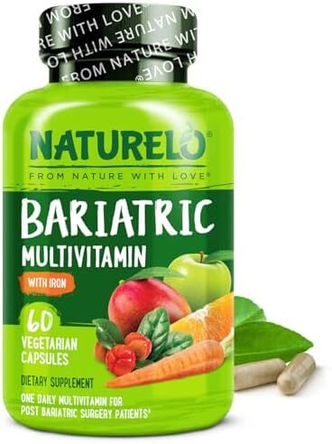 مولتی ویتامین باریاتریک NATURELO - یک عدد در روز با آهن - مکملی برای بیماران پس از جراحی بای پس معده - تغذیه طبیعی از غذاهای کامل - 60 کپسول گیاهی