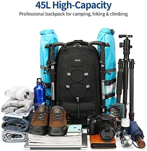 کوله پشتی مسافرتی XQXA، کوله پشتی پیاده روی ضد آب با ظرفیت 45 لیتری کوله پشتی لپ تاپ 17.3 اینچی مردانه کوله پشتی کوهنوردی زنانه برای کمپینگ ورزشی در فضای باز Image