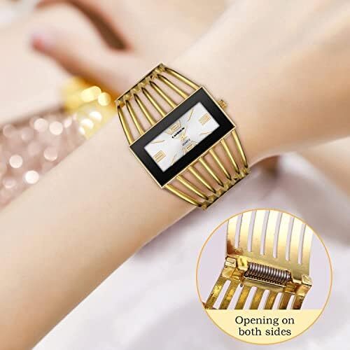 ساعت مچی زنانه، ساعت زنانه النگو ساعت مچی زنانه کوارتز ساعت مچی زنانه با صفحه مستطیل شکل ساعت مچی شیک لوکس بند اسکلت کلاسیک کوارتز ساعت زنانه هدیه زیبا برای زنان Image