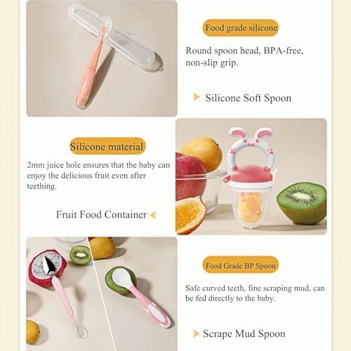 ست feeding نوزاد 6 تکه – کاسه حرارت‌نگهدار، قاشق سیلیکونی و میوه‌خوری، وسایل غذادهی برای کودکان و پیش‌بند، هدیه نوزاد جدید Image