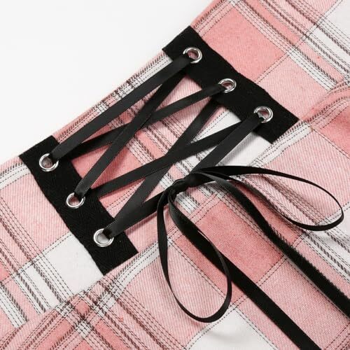 دامن های کوتاه چهارخانه گوتیک IDEALSANXUN برای دامن های چهارخانه کمر بلند زنانه Image